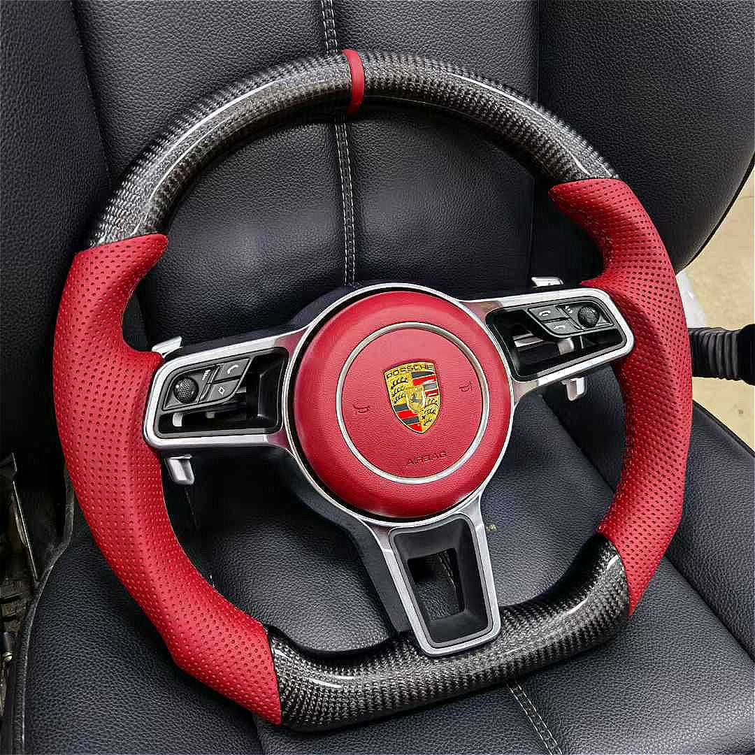 Porsche Panamera year 10-16 Non-destructive Modification of New Steering Wheel Carbon Fiber with Knob