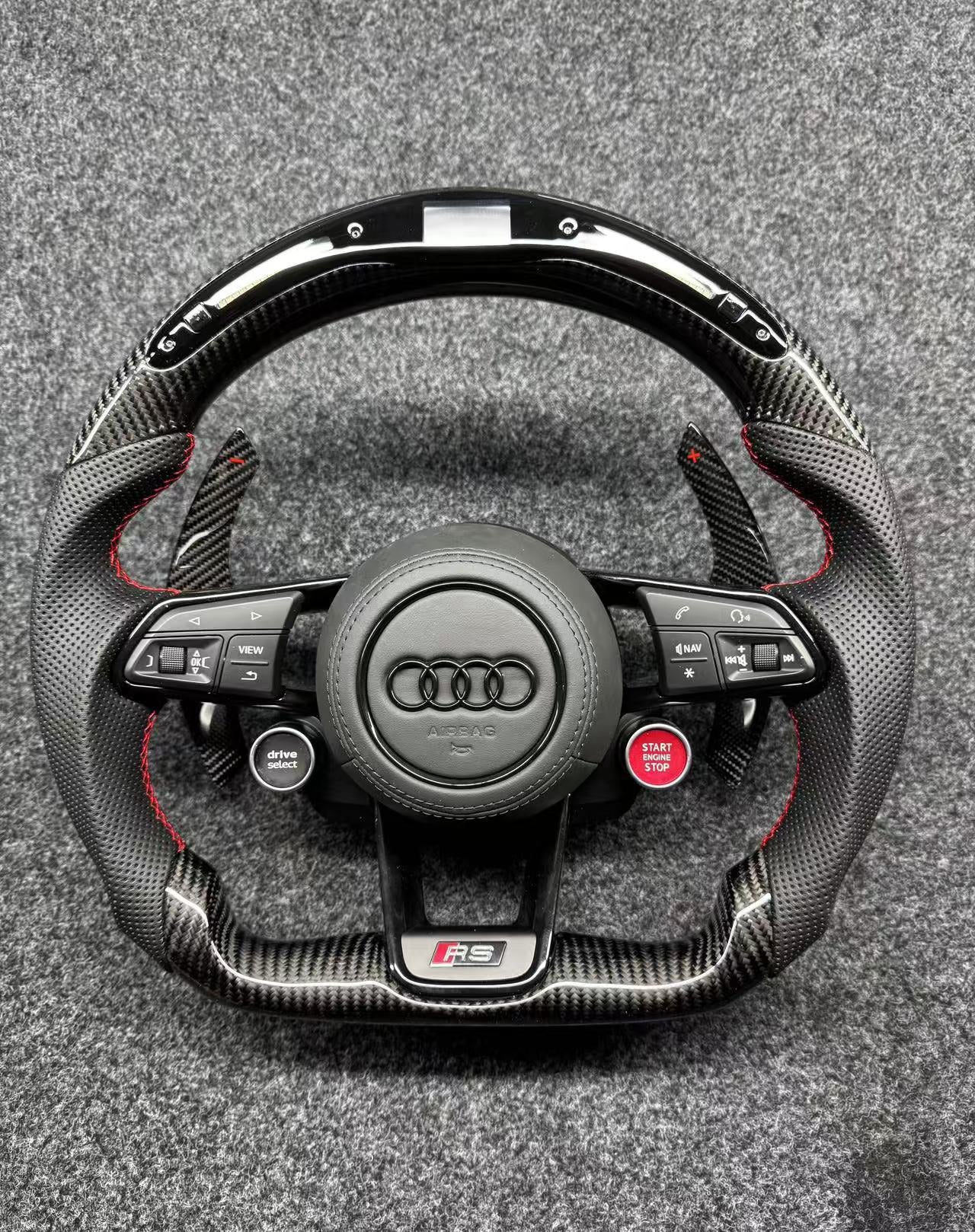 Audi R8 Sports Carbon Fiber Steering Wheel, Two-button Paddles, LED Racing Lights, Suitable for New and Old Car Upgrade Assembly