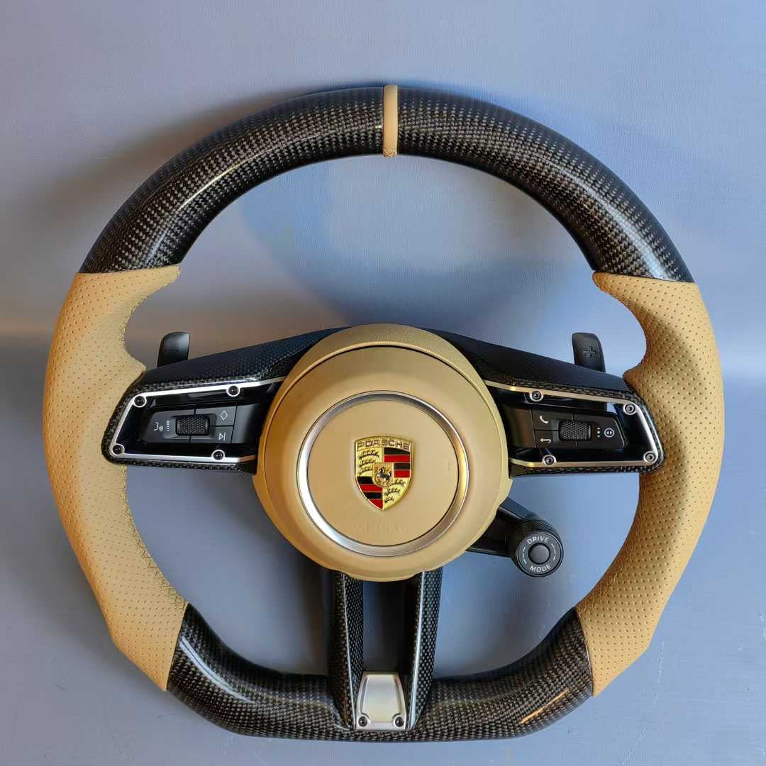 Porsche Panamera year 10-16 Non-destructive Modification of New Steering Wheel Carbon Fiber with Knob